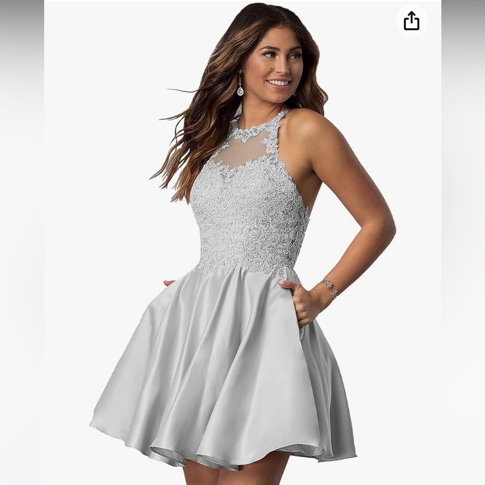 Cocktail dress for teens, Satin Lace-Applique